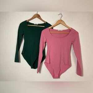 Mangopop womans Small bodysuits set of two pink green long sleeve